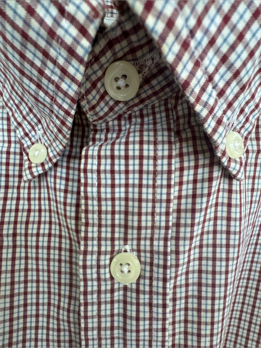 J. Crew Men’s XL Short Sleeve Button Down Shirt Red White Blue Micro-Check